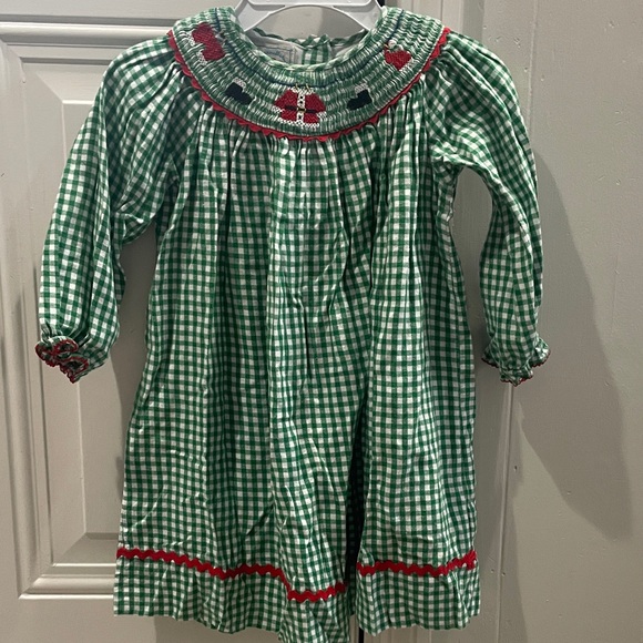 Marmellata Green Checkered and Smocked Dress with Red Accents - Picture 1 of 8